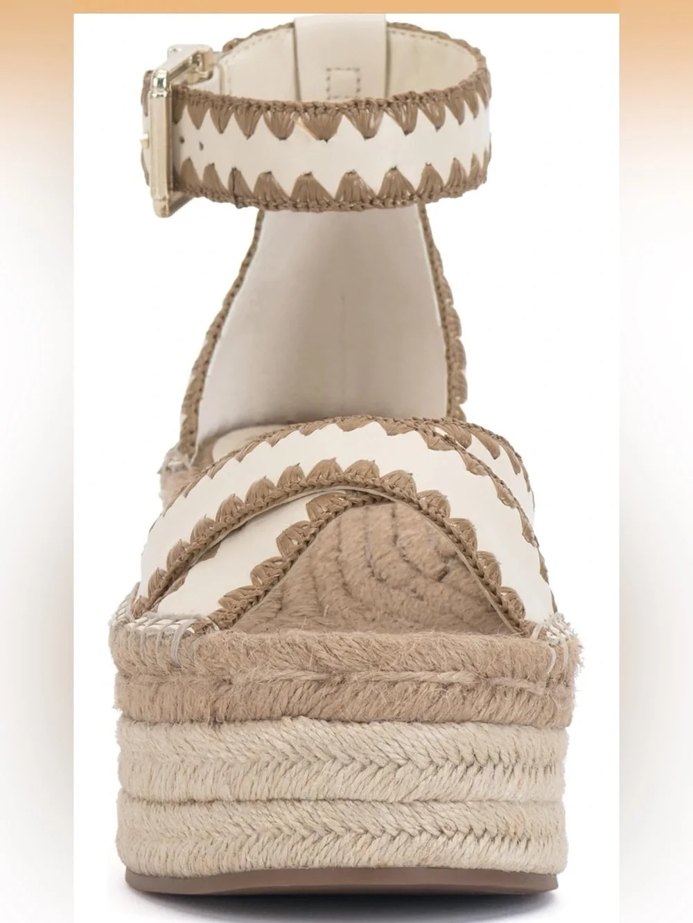 NWT Vince Camuto Cream and Tan Espadrille Platform Wedge Sandal Treyenn size 11